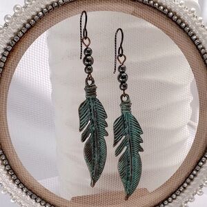COPPER Feather Dangle Earrings HYPOALLERGENIC